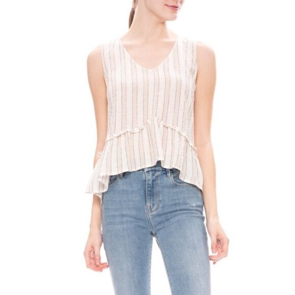 Rails Mira Costa Stripe Metallic Linen Peplum Tank - Picture 1 of 17